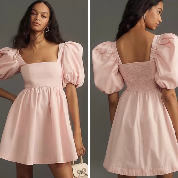 Maeve Puff Sleeve Square Neck Mini Pink Dress NWT Spring Summer Pastel Medium - Picture 7 of 8